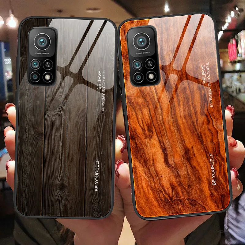 Xiaomi Mi 10T Pro Mi10T Case Wood Grain Tempered Glass Hard Cover Shockproof Phone Case For Xiaomi 10T Pro Xiaomi10T 10T Pro 5G