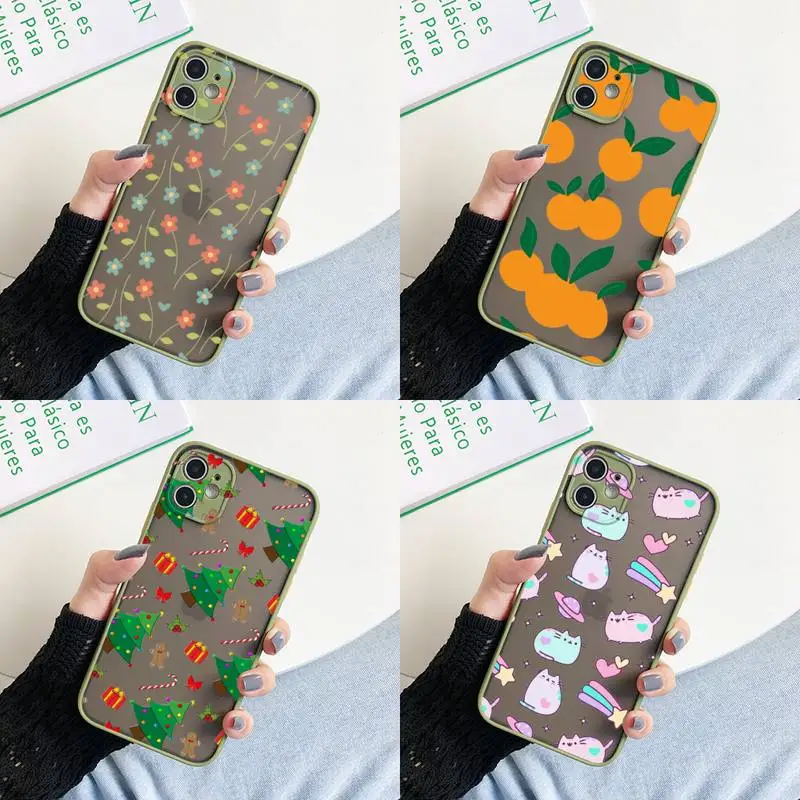 Cute Pattern Phone Case For Iphone 11 12 13 Pro Max X Xs Max Xr 6S 8 7 Plus For Iphone 11 12 13 Pro Matte Army Green Back Cover