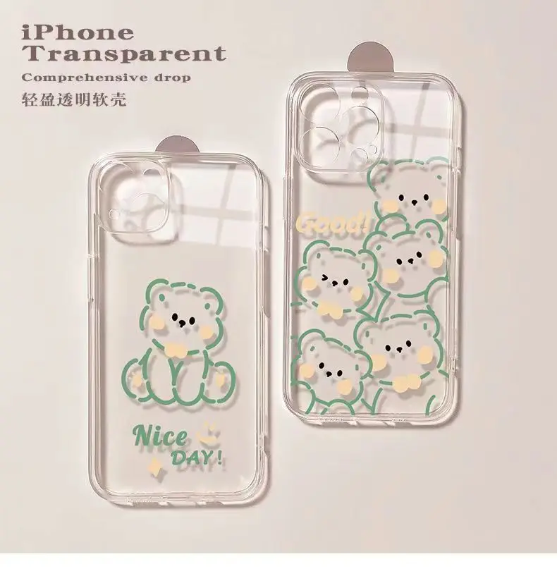 Simpatica Custodia Green Line Bear Per Iphone 14 Custodia In Silicone Per Iphone 11 12 13 14 Pro Max Xr 7 8 11 Pro X Xs Max Plus Mini Cover Per Telefo