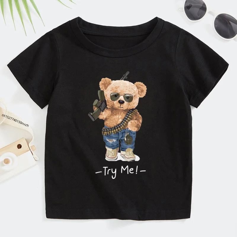 Prova Me Cartoon Bear Kid T Shirt Four Wheeler Children T-Shirt Max Speed Summer Animal Anime Tops Tee