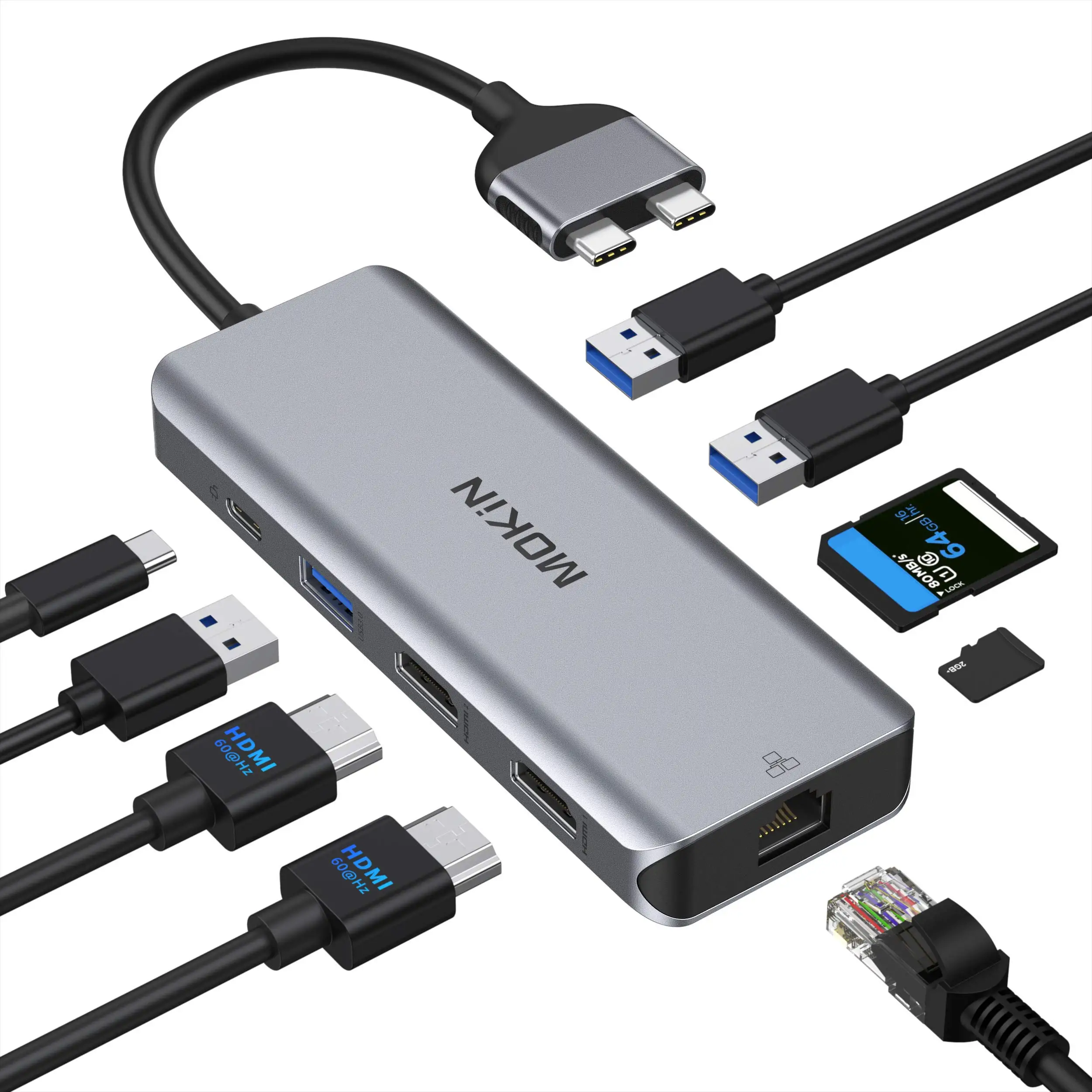 Docking Station Macbook Pro Con Doppio Monitor, Adattatore Hdmi Per Macbook Pro, 9 In 1, Adattatori Usb C Per Macbook Pro Air Mac, Dongle Dock Hdmi.