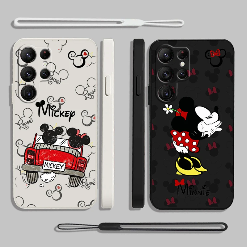 Custodia Per Telefono In Corda Liquida Per Samsung S23 S22 S21 S20 Fe S10 Plus Lite Ultra 5G Cover Shell Mickey Minnie Travel Cover Shell Coque