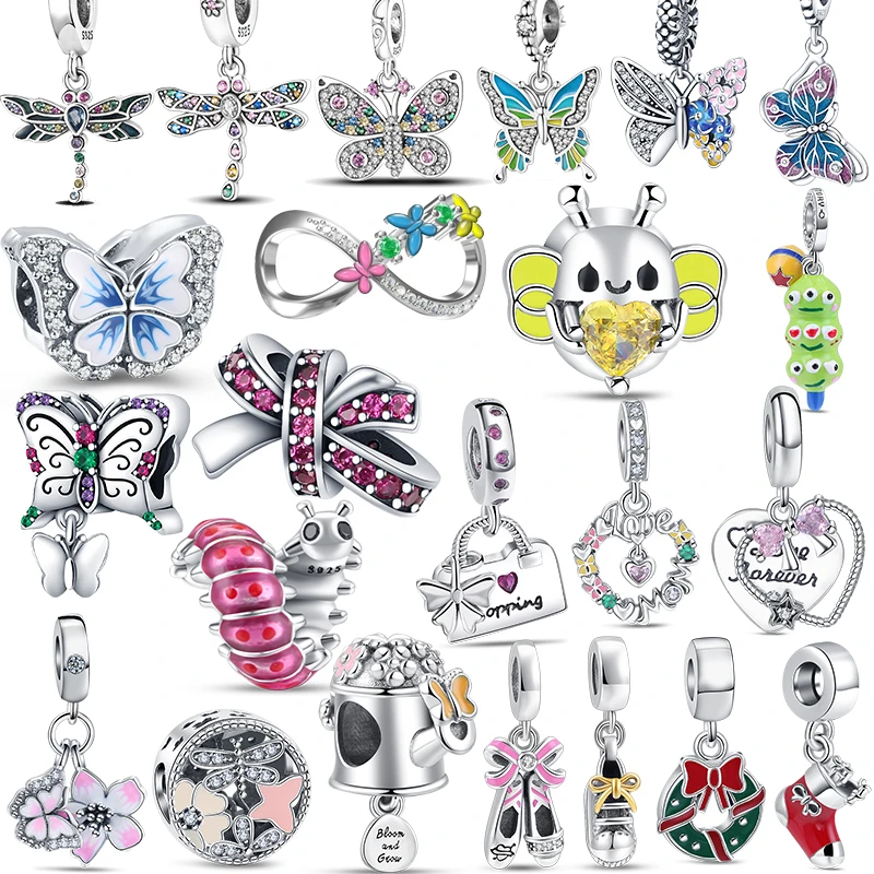 Nuovo Design Flower Pave Beads Fit Original Pandora Charm Dragonfly Cartoon Caterpillar Bracciale Gioielli In Argento Sterling 925 Fai Da Te