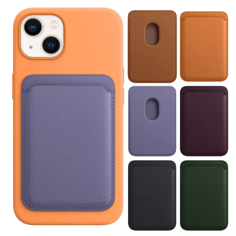 With Logo For Apple Magsafe Leather Wallet Magnetic Pouch Id Card Holder For Iphone 13 14 12 Pro Max Back Case Credit Card Plus