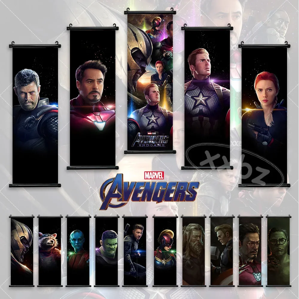 Marvel Home Room Decor Avengers Thor Wall Art Iron Man Hanging Painting Captain America Scroll Picture Rocket Canvas Hulk Poster