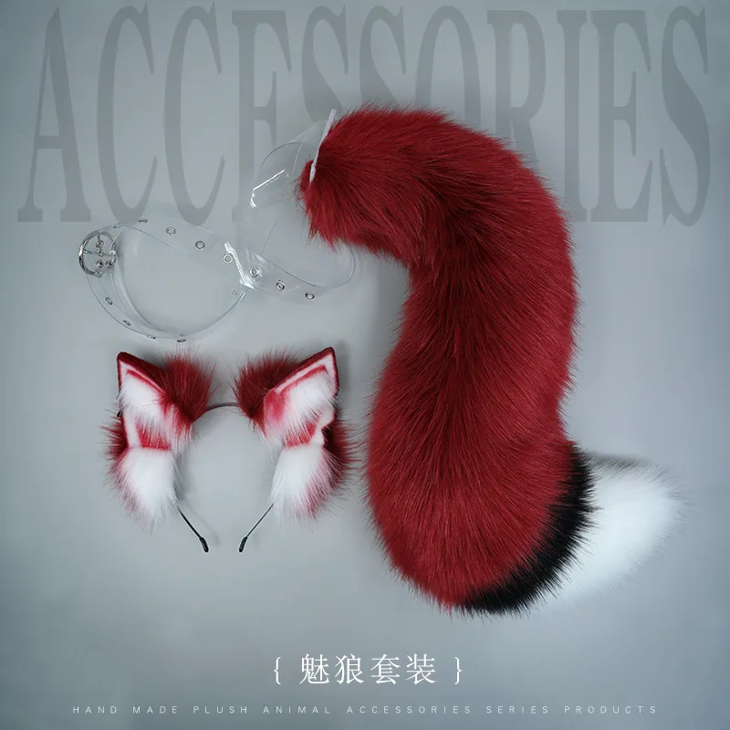 New Red Wolf Fox Copricapo Furry Jackal Ear Tail Puntelli Cat Ear Fascia Fatta A Mano Lolita Anime Accessori Cosplay Puntelli