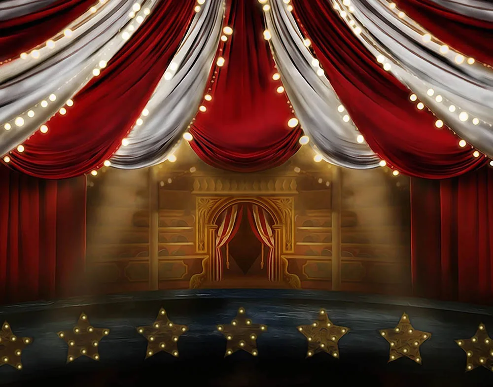 7 X5Ft Retro Vintage Carnival Circus Spotlight Circo Stage Custom Photo Studio Sfondo Vinile 220Cm X 150Cm