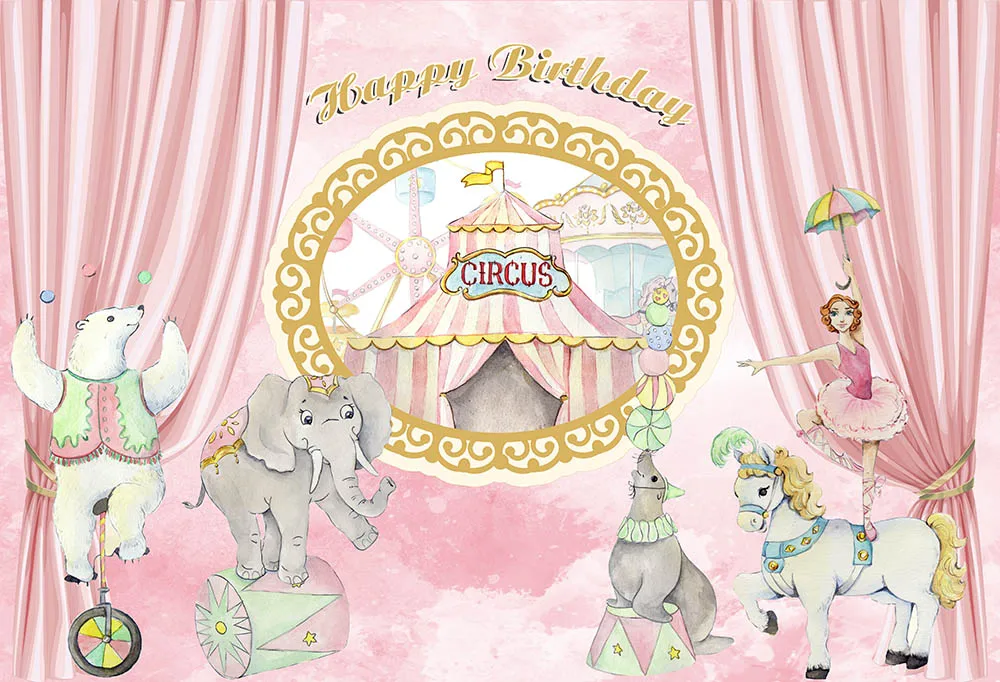 7 X5Ft Retro Carnival Circo Circus Elephant Horse Bear Stage Tent Custom Photo Background Sfondo Vinile 220Cm X 150Cm