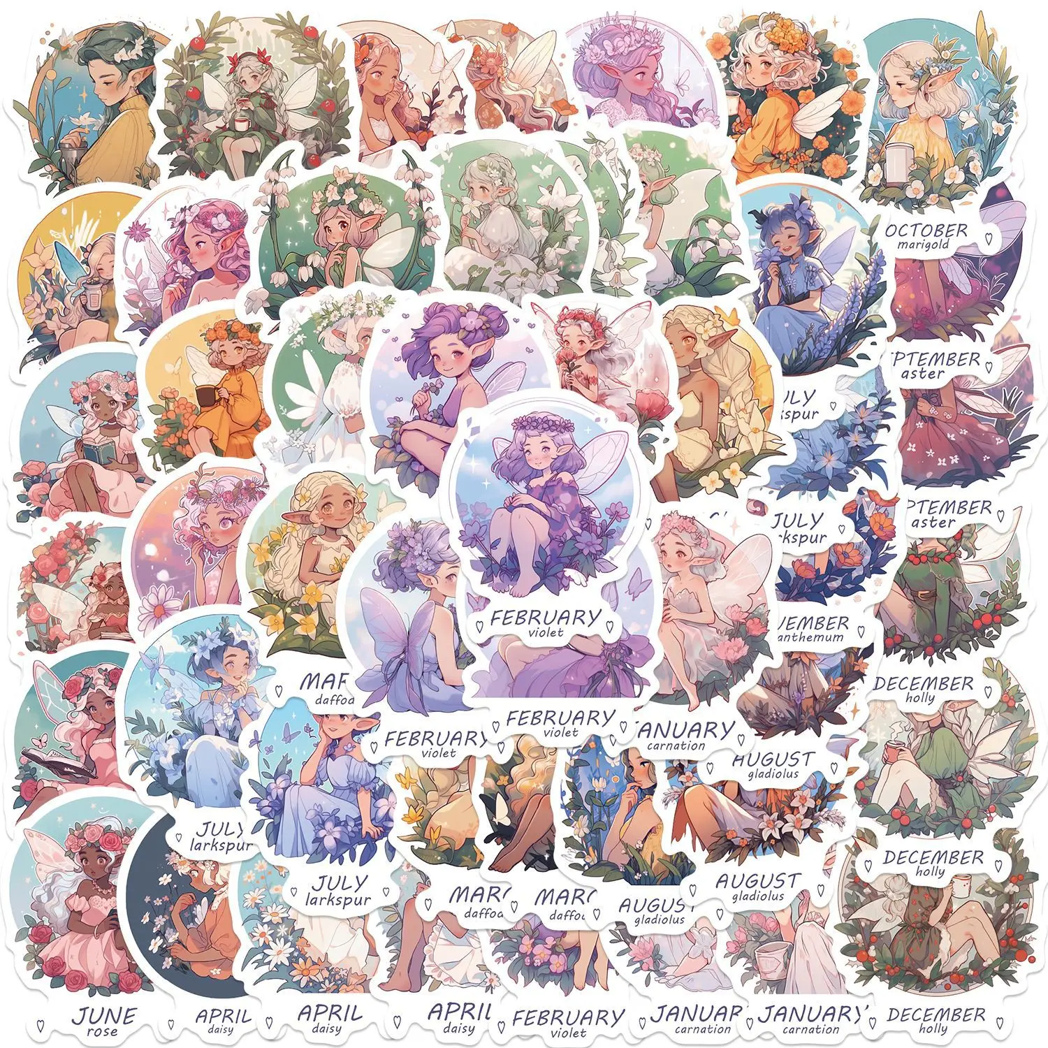 50Pcs Cartoon Flower Sprite Graffiti Stickers, Guitar Notebook Bagagli Adesivi Impermeabili Fai Da Te