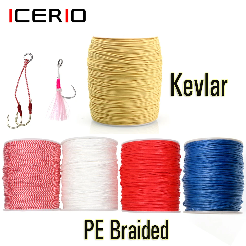 Icerio 100Metel Pe Intrecciato Assist Line Kevlar Fishing Line Assist For Rope For Binding Jigging Hook Saltwater Trolling Lure