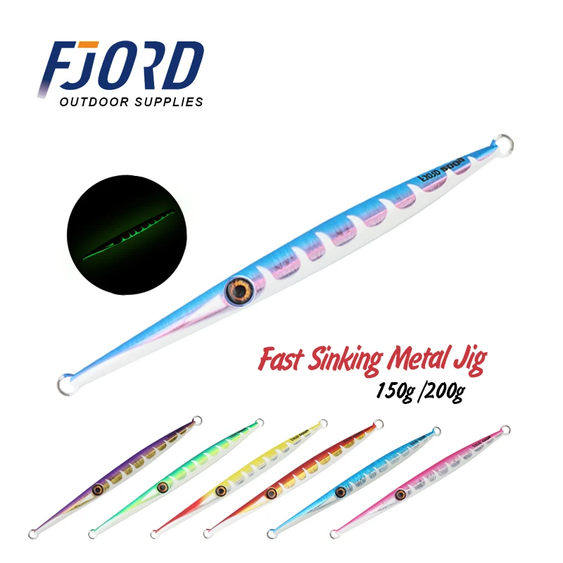 Fdo 150G 200G Sea Jigs Lure Long Casting Fast Sinking Lead Metal Trolling Fishing Lure Saltwater Glow Esche Da Pesca Articoli