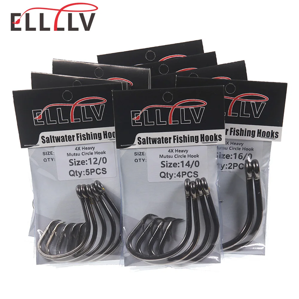 Elllv 4X Heavy Mutsu Circle Super Strong Pesca In Acqua Salata Pesca A Traina Amo Offset 5/0 - 16/0 Per Grouper Snapper Tonno Squalo
