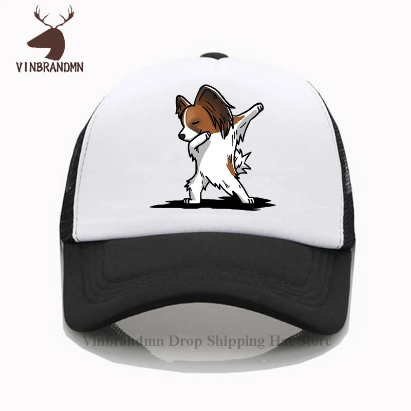 Dabbing Papillon Dog Berretti Da Baseball 2021 Summer Fitness Bucket Hats Funny Papillon Dog Dab Fishing Hat Comic Cartoon Network Hats