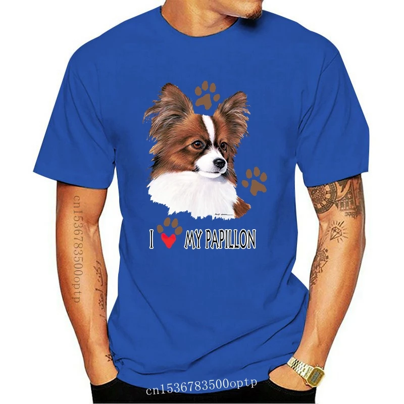 New I Love My Papillon Dog With Paw Prints Maglietta Personalizzata