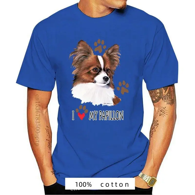 New I Love My Papillon Dog With Paw Prints Maglietta Personalizzata