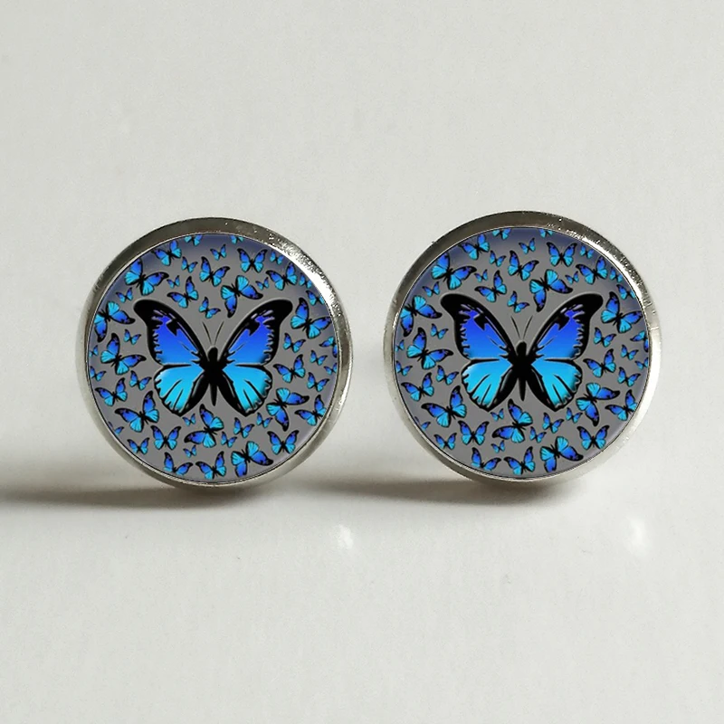 Bellissimi Orecchini A Farfalla Papillon Art Photo Convesso Rotondo Vetro Orecchini Personalizzati Personalizzati