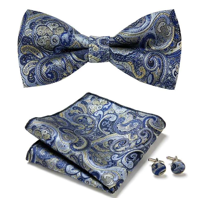 New Paisley Papillon Per Uomo Matrimonio Papillon Fazzoletto Gemello Set Noeud Papillon Seta Pajarita Cravatta Donna Maschio