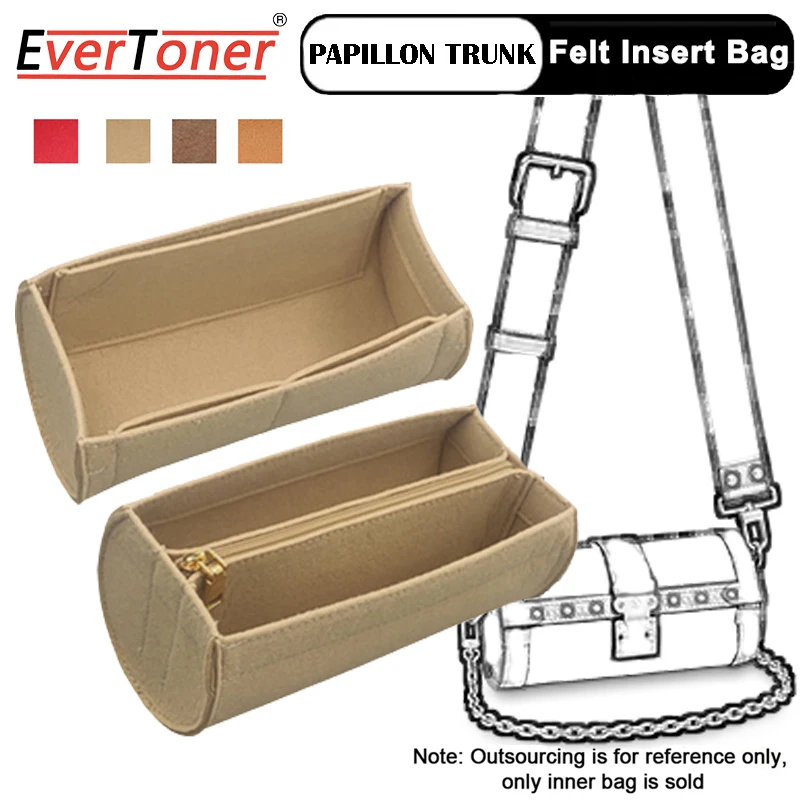Evertoner Fits For Papillon Trunk Barrel Felt Cloth Insert Bag Organizer Women Makeup Bag Travel Portable Organizer