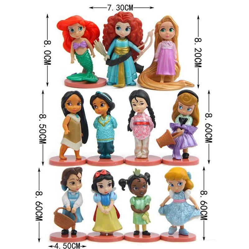 20 Pz/Set Disney Princess Action Figures Toys Rapunzel Snow Cenerentola White Snow Fairy Rapunzel Doll Decoration Regalo Per Bambini