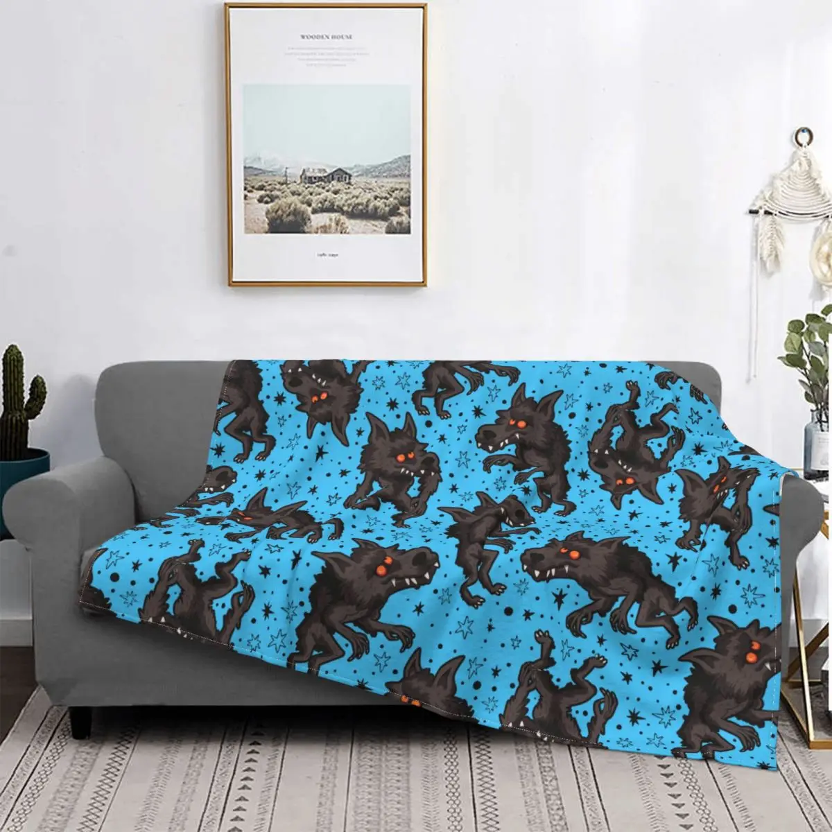 Dogman Beast Of Bray Road Cryptid Blue Wool Blanket Funny Throw Blanket For Home 200X150Cm Rug Piece