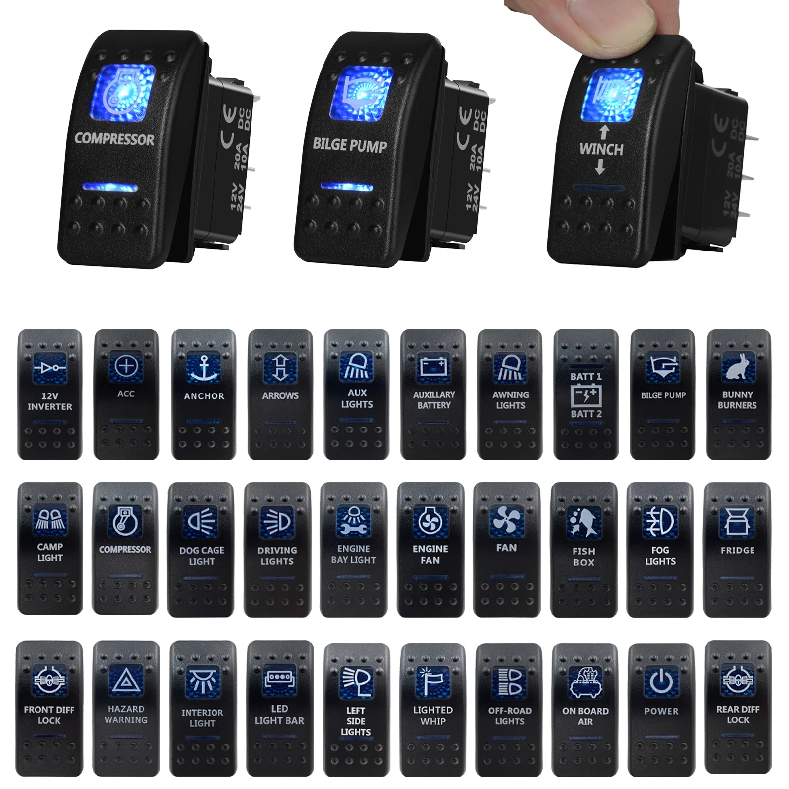 Interruttore A Bilanciere A Levetta A Led Blu Spst On Off E Dpdt On Off On Per Auto Marine Boat Narva Carling Arb Style Parts Accessori Per Camper