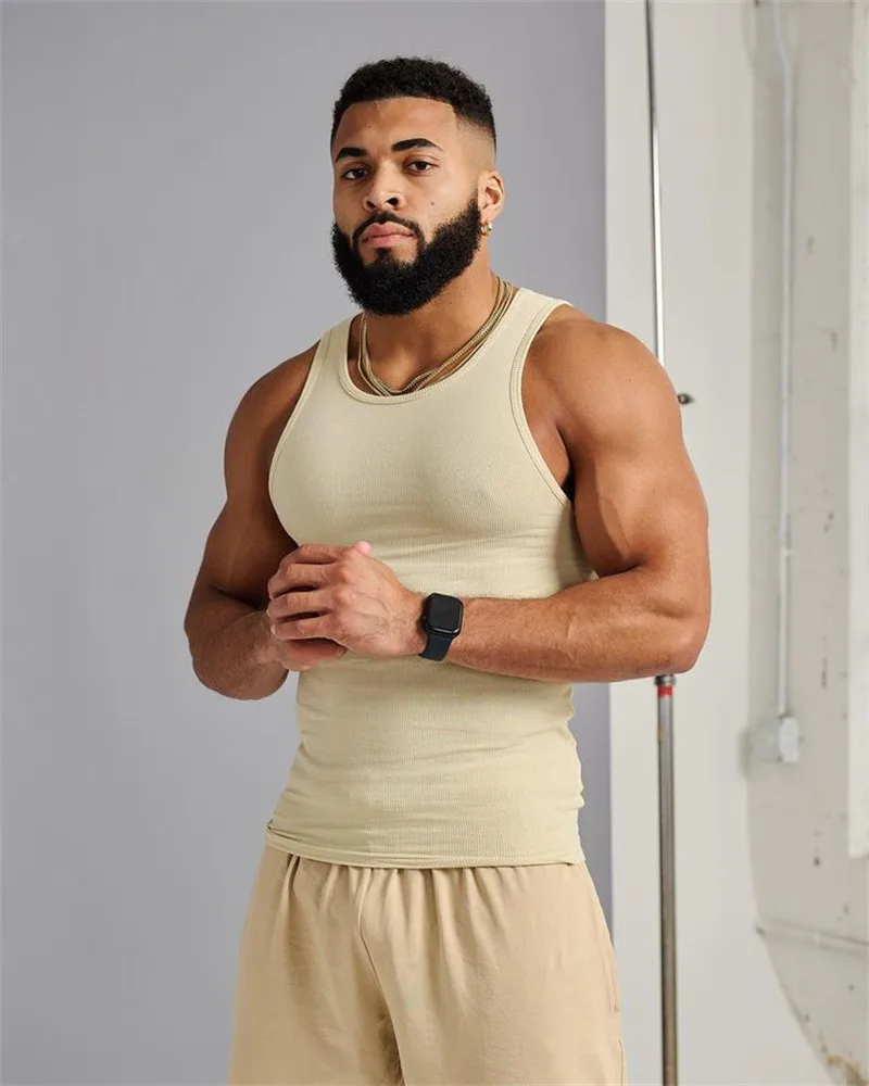 2023 Summer Knitted Ice Silk Ribbed Fitness Sports Leisure Slim Gilet Da Uomo Muscle Vest Men