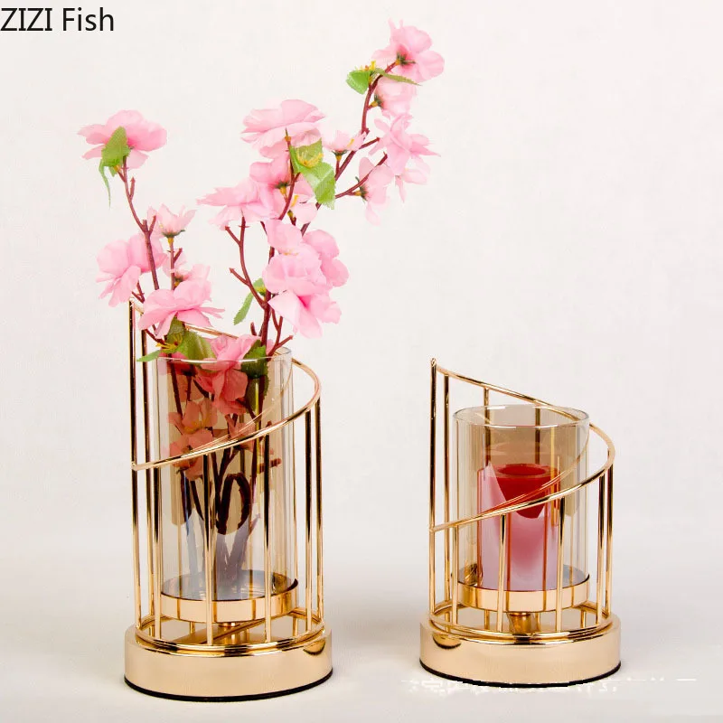 Creative Gold Plated Vase Flower Arrangement Modern Decor Crafts Flowers Pots Desk Decoration Ornaments Golden Floral Vases