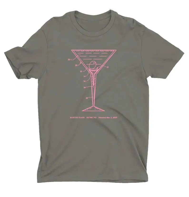 Maglietta In Vernice Martini Glass Charcoal Con Inchiostro Rosa Freddo Maniche Lunghe O Corte