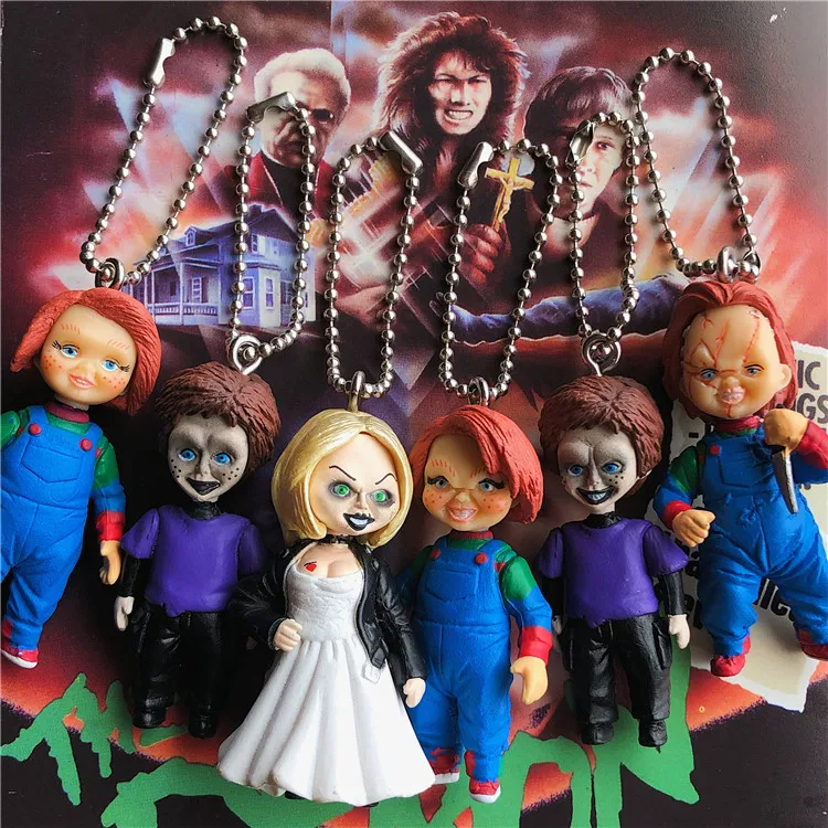 Chuckys Doll Ciondolo Portachiavi Film Horror Children'S Play Tiffanys Glen Good Guys Action Figures Collection Toys For Kids Gifts