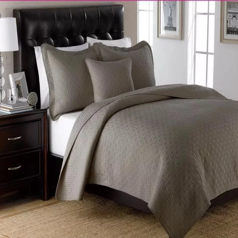 Freddo Grigio Colore Kaki Cotone Copriletto Copriletto Qualità Quilting Trapunte King Size Europa Ricamo Patchwork Quilt 3 Pz Set