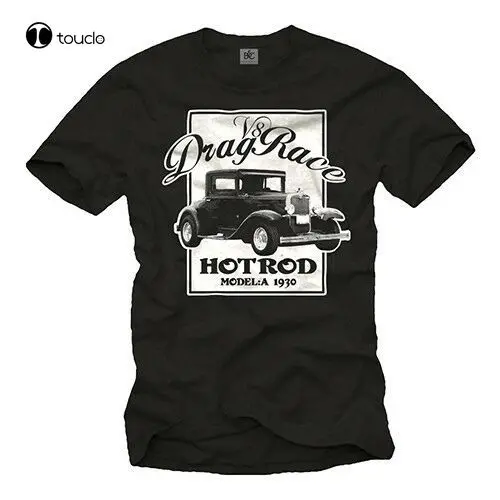 Hot Rod T-Shirt Mens Rockabilly Ford Model A Custom Tuning Car Black Mens