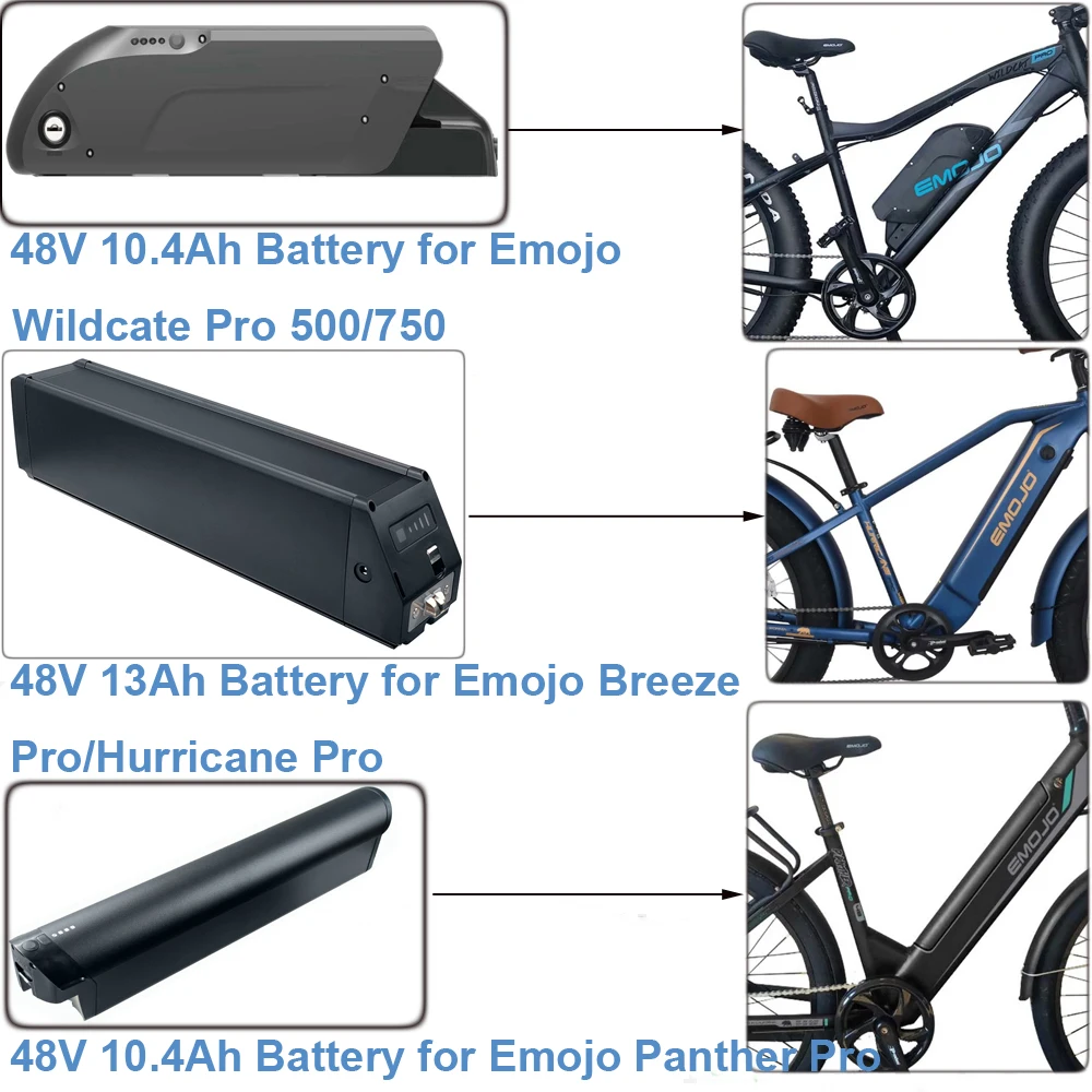 Batteria Ebike Agli Ioni Di Litio 48V 10.4Ah 13Ah 500W 750W Batteria Bici Elettrica Cruiser Emojo Breeze Hurricane Panther Pro 500 750