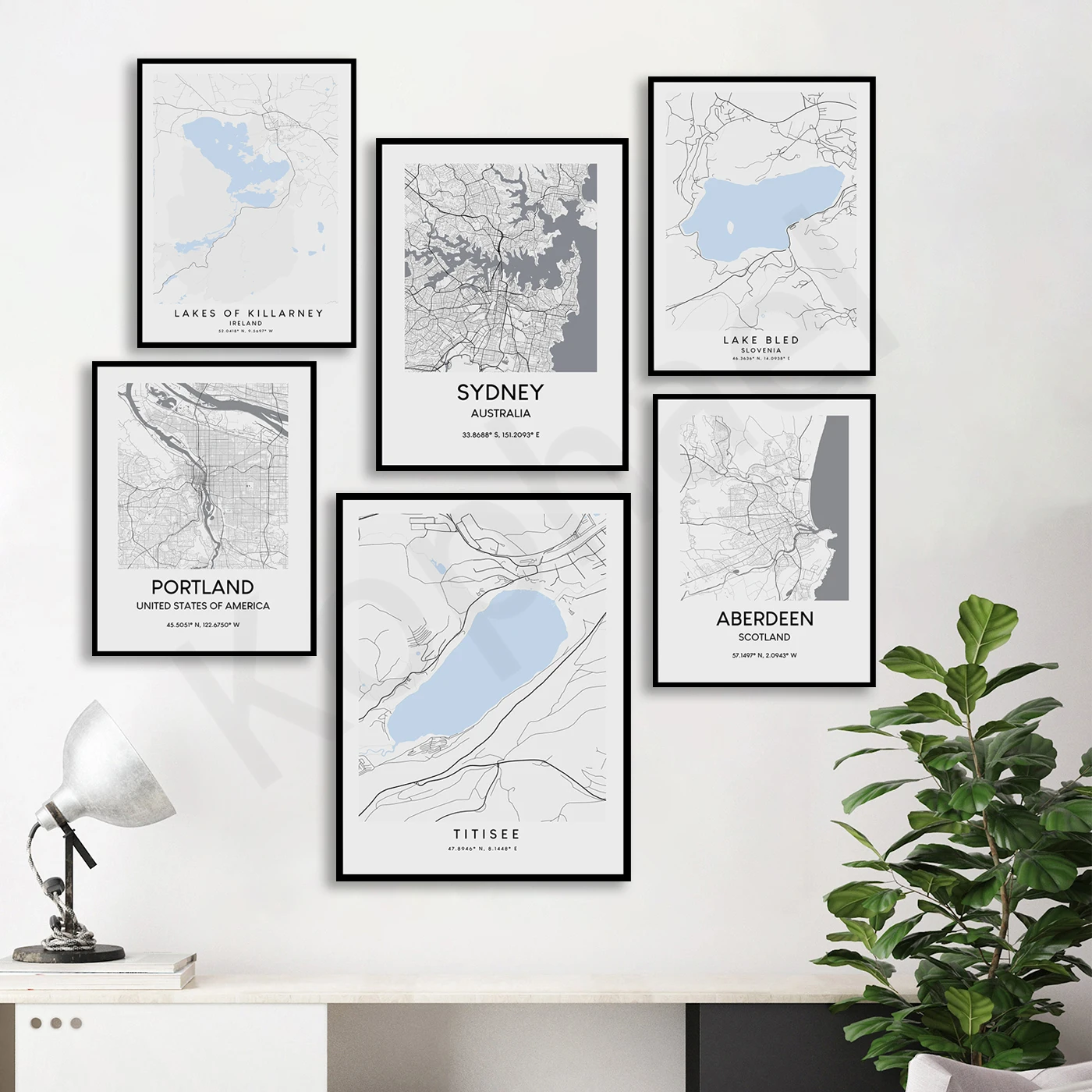 Lago Titisee. Plitvice Laghi. Laghi Killarney. Lago Di Lugano. Sydney. Lago Di Iseo. Leeds. Lago Di Bled. Portland Aberdeen. Mappa Poster