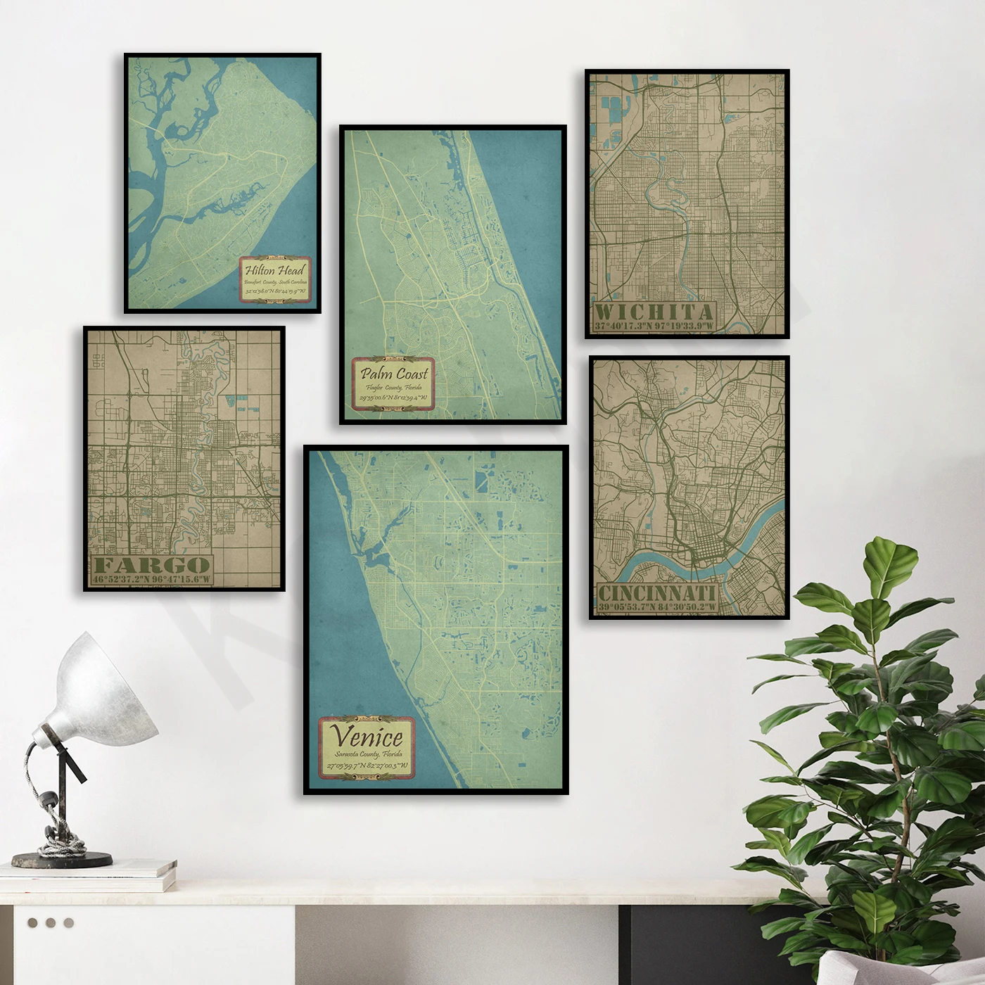 Venezia Hilton Head Palm Coast Savan Danbury St. George Abilene Lincoln Fargo Knoxville Columbia Cincinnati. Poster Della Mappa Della Città