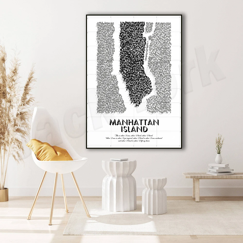 Graphic Design City Travel Poster, Mappa Dell'Illustrazione Vintage Di Manhattan, Graphic Design, Architettura Modern Wall Art
