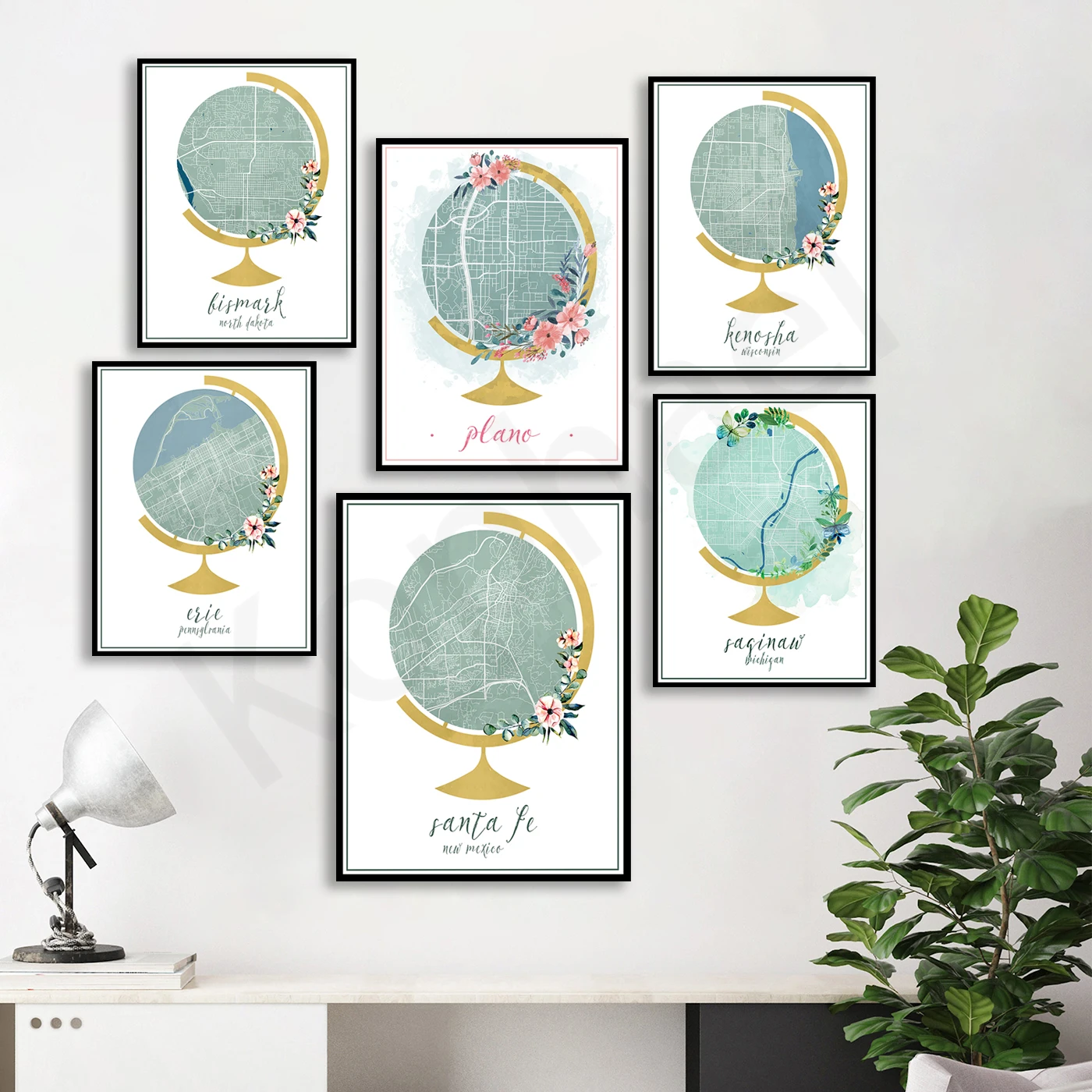 Columbia Santa Fe Siouses Falls Bisk Plano Kenosha Erie Saginaw South Bend Kingsport Janville Tuscaloosa. Poster Della Mappa Della Città