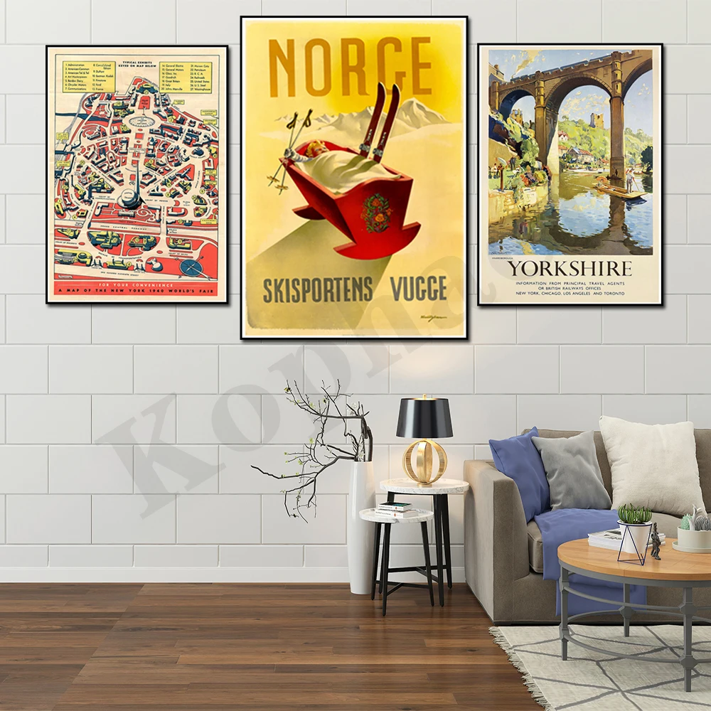 Kolkata Garden Of Eden Lake Maggiore Norvegia New York Fair Map Australia Francia Yorkshire City Vintage Travel Canvas Painting