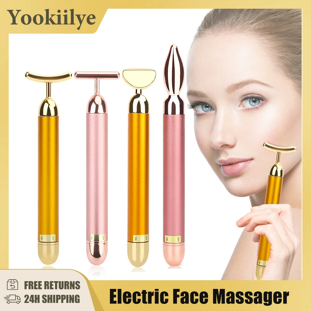 Beauty Bar 24K Golden Electric Face Massager T Shape Massaggiatore Facciale Strumenti Per Viso Arm Eye Naso Head Massager Face Lift Bar