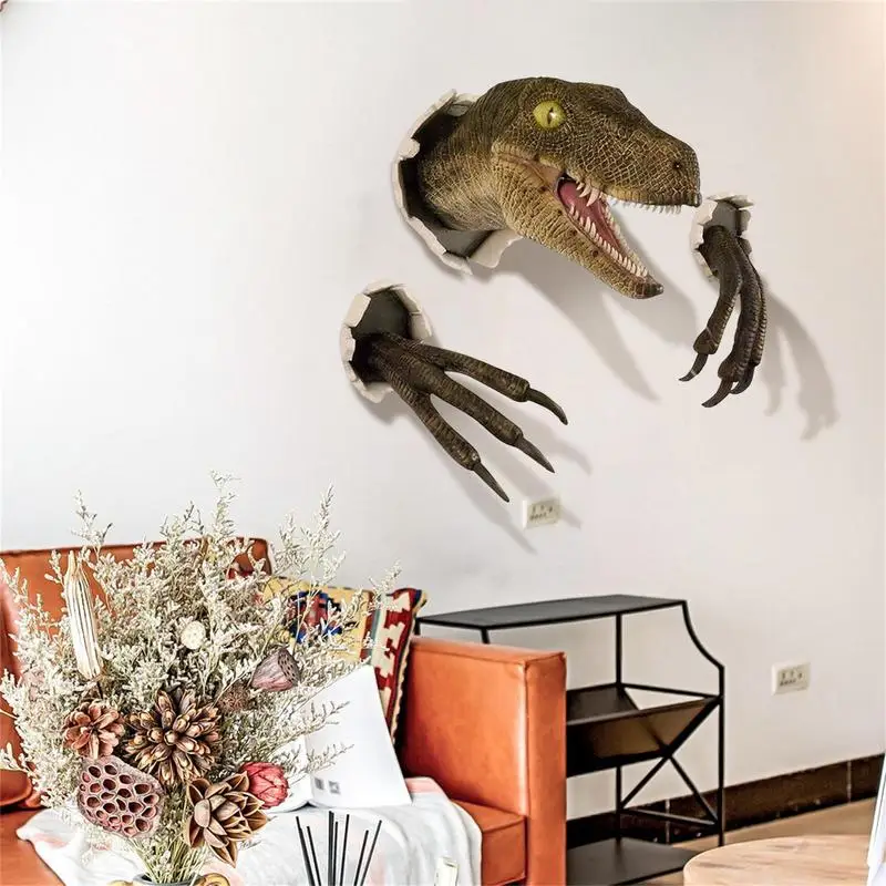 3D Dinosaur Wall Hanging Decoration Jurassic Dinosaur Head Wall Hanging Large T-Rex Mounted Statue Wall Sculpture Decor