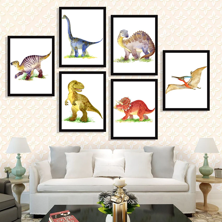 Dinosaur T-Rex Triceratopo Wall Art Canvas Painting Nordic Posters And Prints Animali Stampe Immagini Murali Kids Baby Room Decor