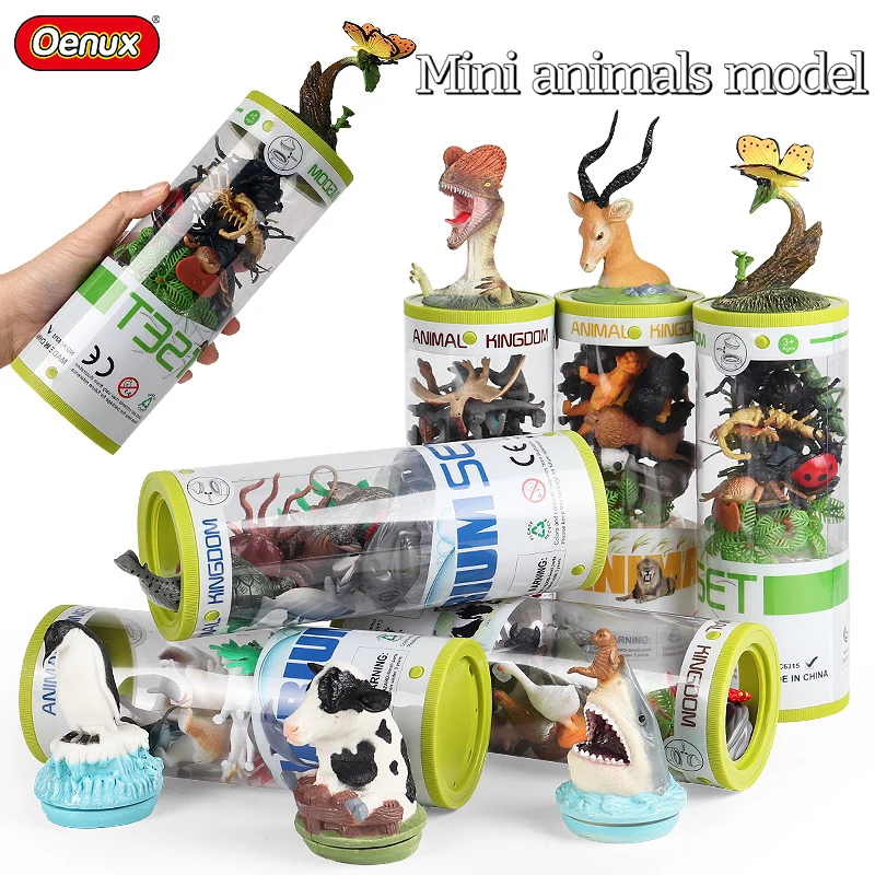 Oenux Zoo Animals Set Brinquedo Figurine Wild Sealife Farm Dinosaur Unicorn Model Action Figures Pvc Cute Education Kid Toy Gift