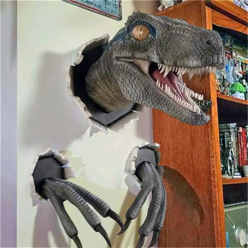 3D Dinosaur Wall Hanging Decoration Jurassic Dinosaur Head Decoration Large T-Rex Wall Mounted Statue Wall Sculpture Decor