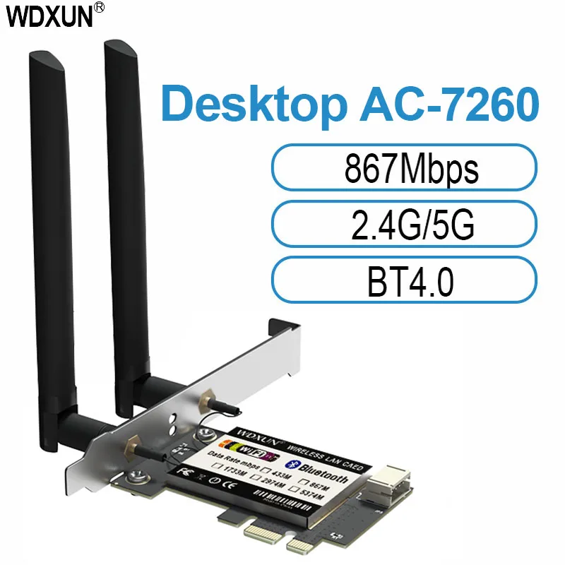 Pci Express 7260Ac 2.4G / 5G Dual Band 7260Hmw 867Mbps Wireless Pci-E Wi-Fi Bluetooth 4.0 7260 Wifi Card Desktop