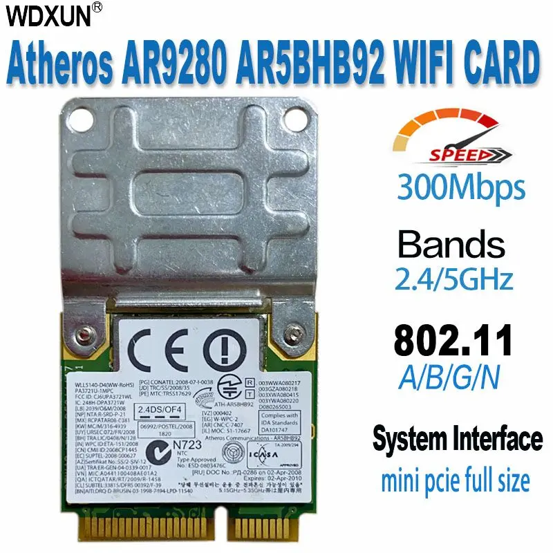 Atheros Ar9280 Ar5Bhb92 Dual-Band 2.4Ghz / 5Ghz 802.11A / B / G / N 300Mbp Wireless Wi-Fi Mini-Pci-E Card Module Wifi