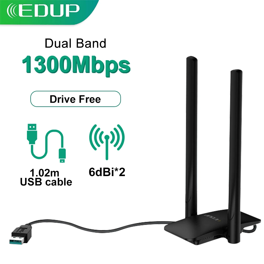 Edup 5Ghz Adattatore Wifi Wi-Fi Usb 3.0 Adattatore 1300Mbps Wi Fi Antenna Lan Adattatore Ethernet Dongel Wifi Per Pc Laptop Scheda Di Rete