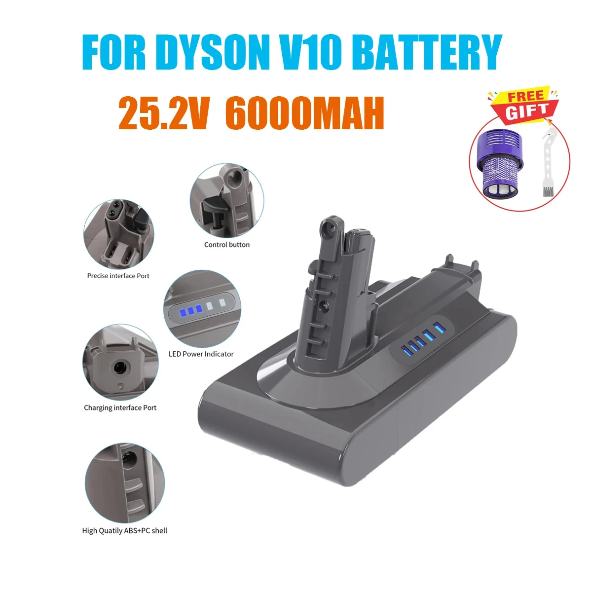 Per Batteria Dyson V10 Batteria 6000Mah 25.2V Per Batteria Dyson Sv10 Sv12 Absolute Animal Aspirapolvere Batteria Ricaricabile