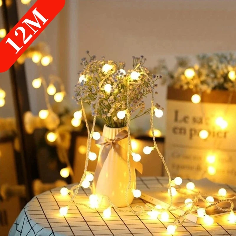 12M Usb/Batteria Led Ball Garland Lights Outdoor Waterproof Fairy String Lights Christmas Holiday Wedding Party Lights Decoration