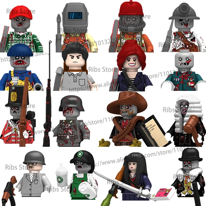 Moc Halloween Figure Building Blocks Zombie Esercito Soldati Armi Scheletro Lapide Cimitero Stampa Mattoni Giocattoli Regalo Bambini D431