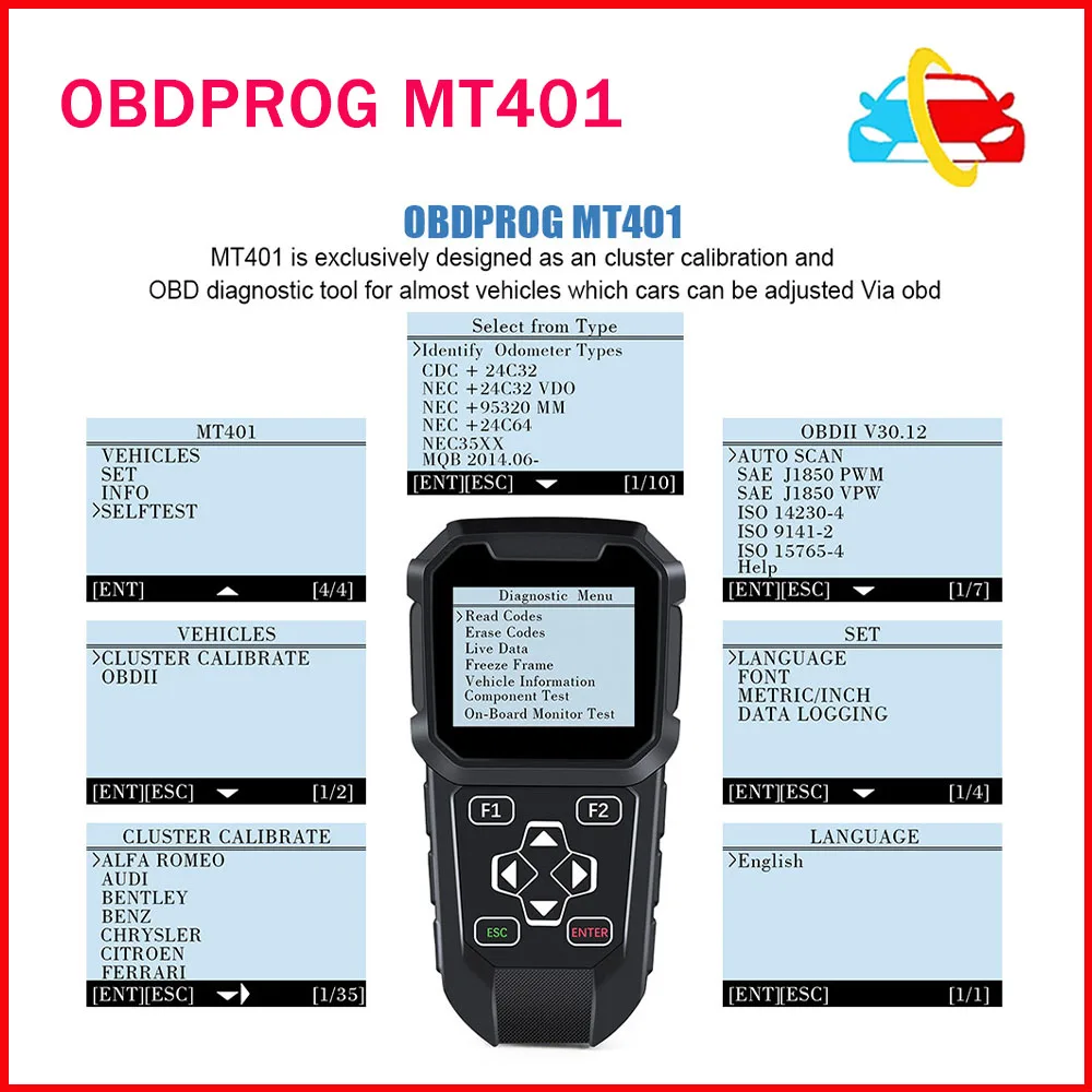 Obdprog Mt401 Calibrazioni Cluster Strumento Di Correzione Obd/Eobd Scanner Obd2 Cluster Di Calibrazione Cluster Regolare Strumenti Diagnostici