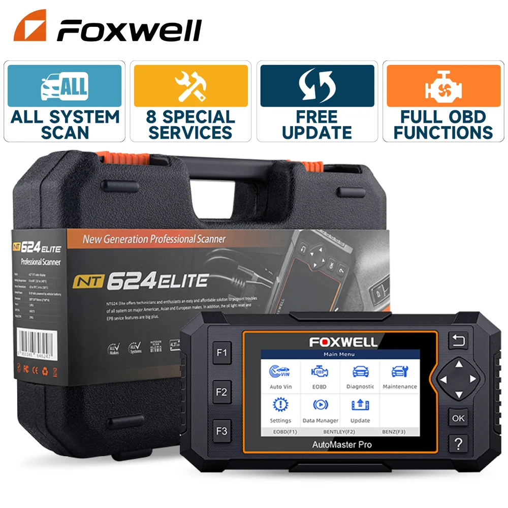 2024 Foxwell Nt624 Elite Obd2 Scanner Strumenti Diagnostici Tutti I Sistemi Lettore Di Codici Per Auto Abs Tpms Epb 8 Reset Obd 2 Strumento Di Scansio